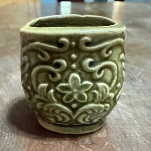 Ornate Green Toothpick Holder marked Japan